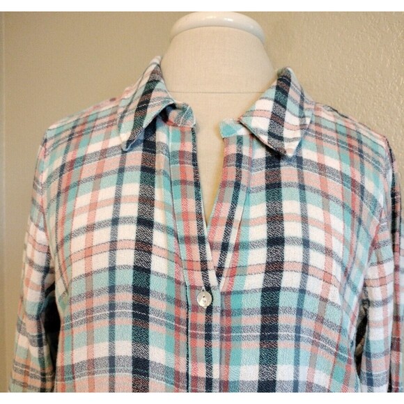 Soft Surroundings Womens M Emerson Plaid Tunic Shirt Roll Tab Sleeves Multicolor - Picture 4 of 10